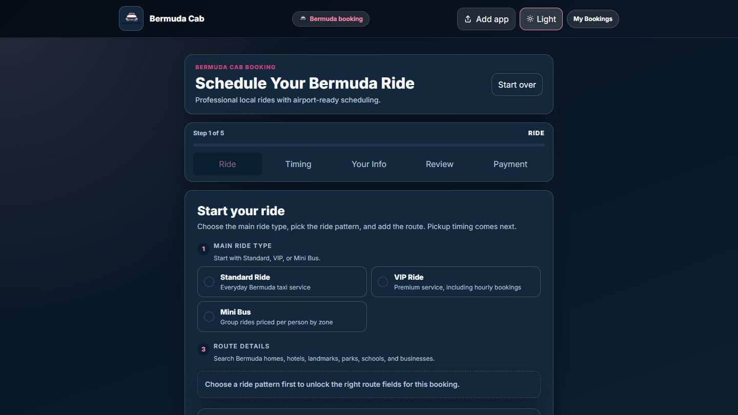BermudaCab live interface preview